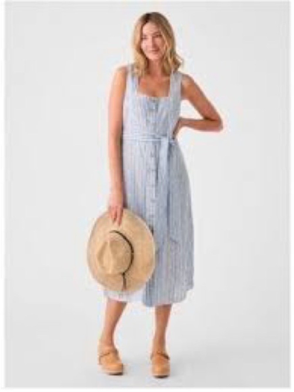 Faherty Light Blue Striped Linen Sleeveless Dress N259-31